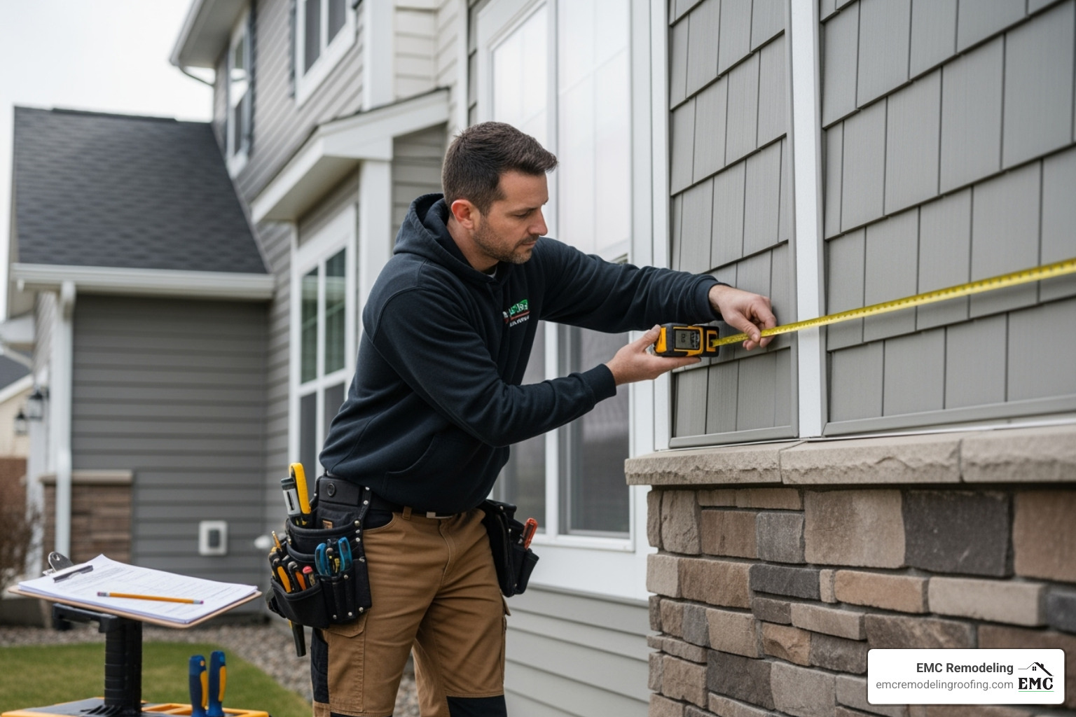 siding contractor taking measurements for an estimate - siding temple tx