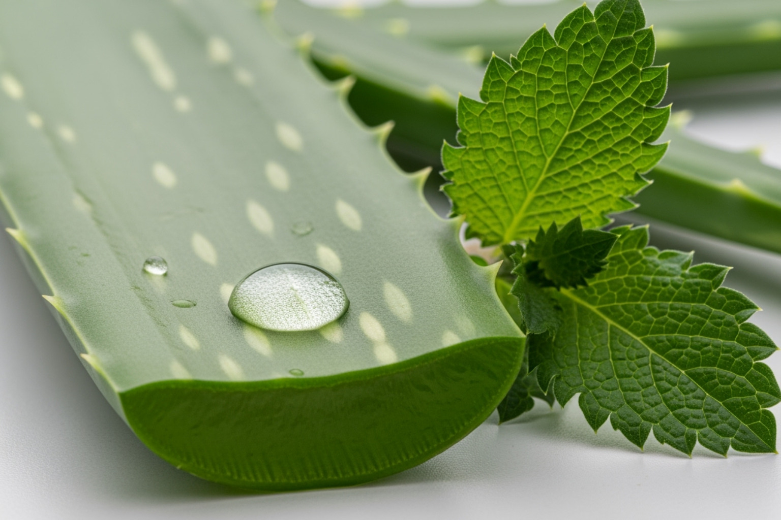 key ingredients like Aloe Vera, a water droplet for Hyaluronic Acid, and a menthol leaf - non greasy cream