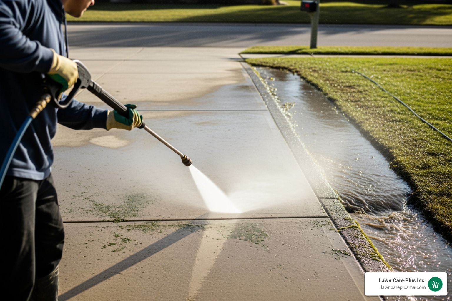 person pressure washing concrete driveway - fix concrete driveway