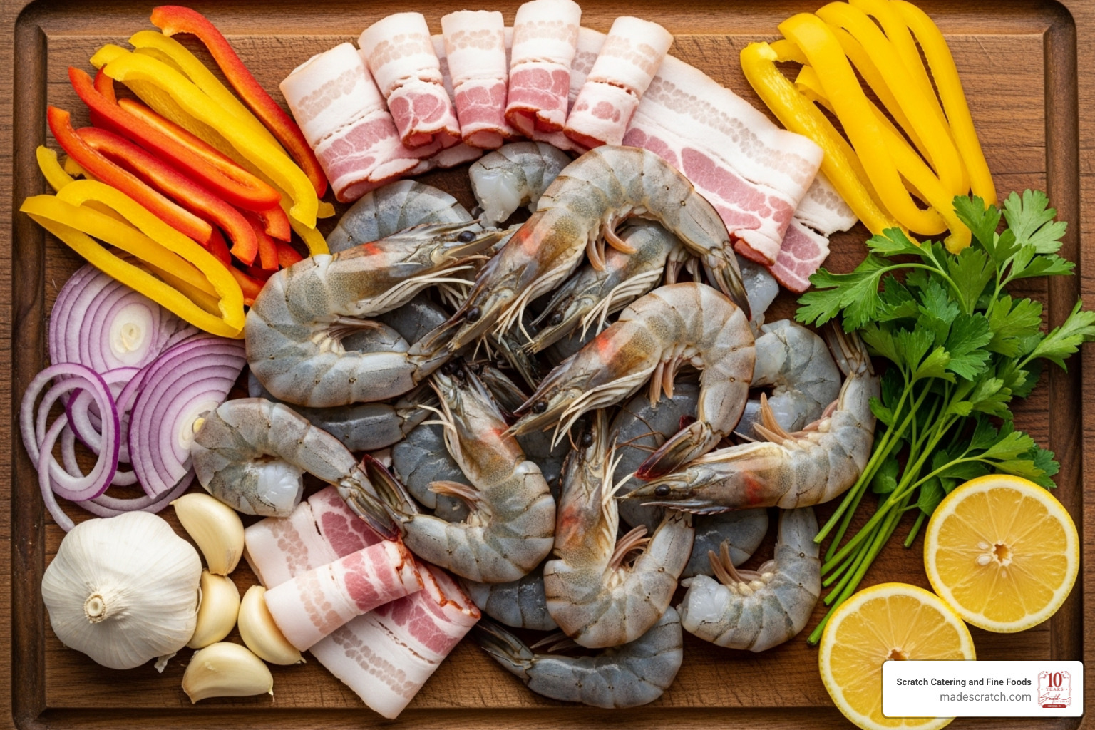 raw jumbo shrimp, bacon, and fresh vegetables - Best shrimp grits