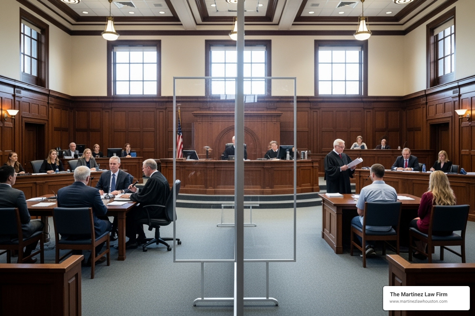 Escena de sala de audiencias dividida que muestra a dos jueces: ¿qué sucede si recibes un DUI mientras estás en libertad condicional?