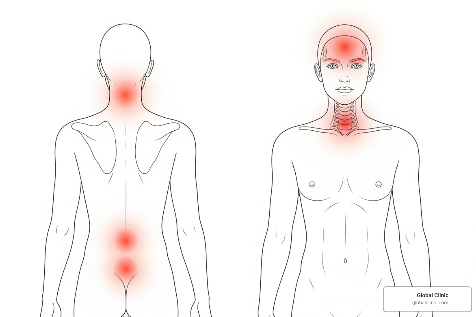 illustrating common pain points on the human body (back, neck, shoulders, head) - chiropractor Barrington IL