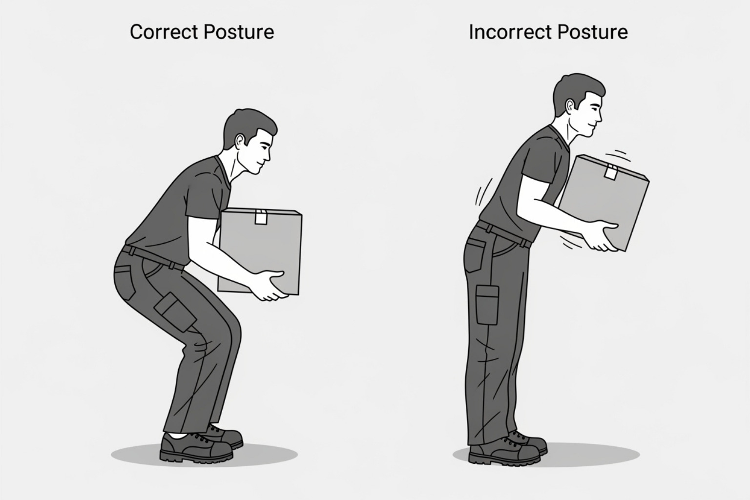 correct vs incorrect lifting posture - how to relieve sciatica pain