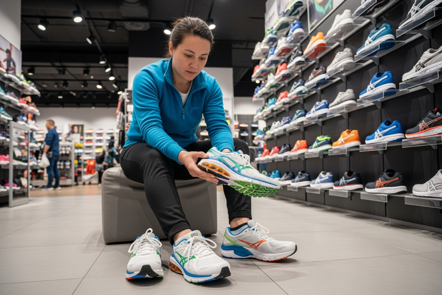 a person choosing supportive running shoes - plantar fasciitis relief