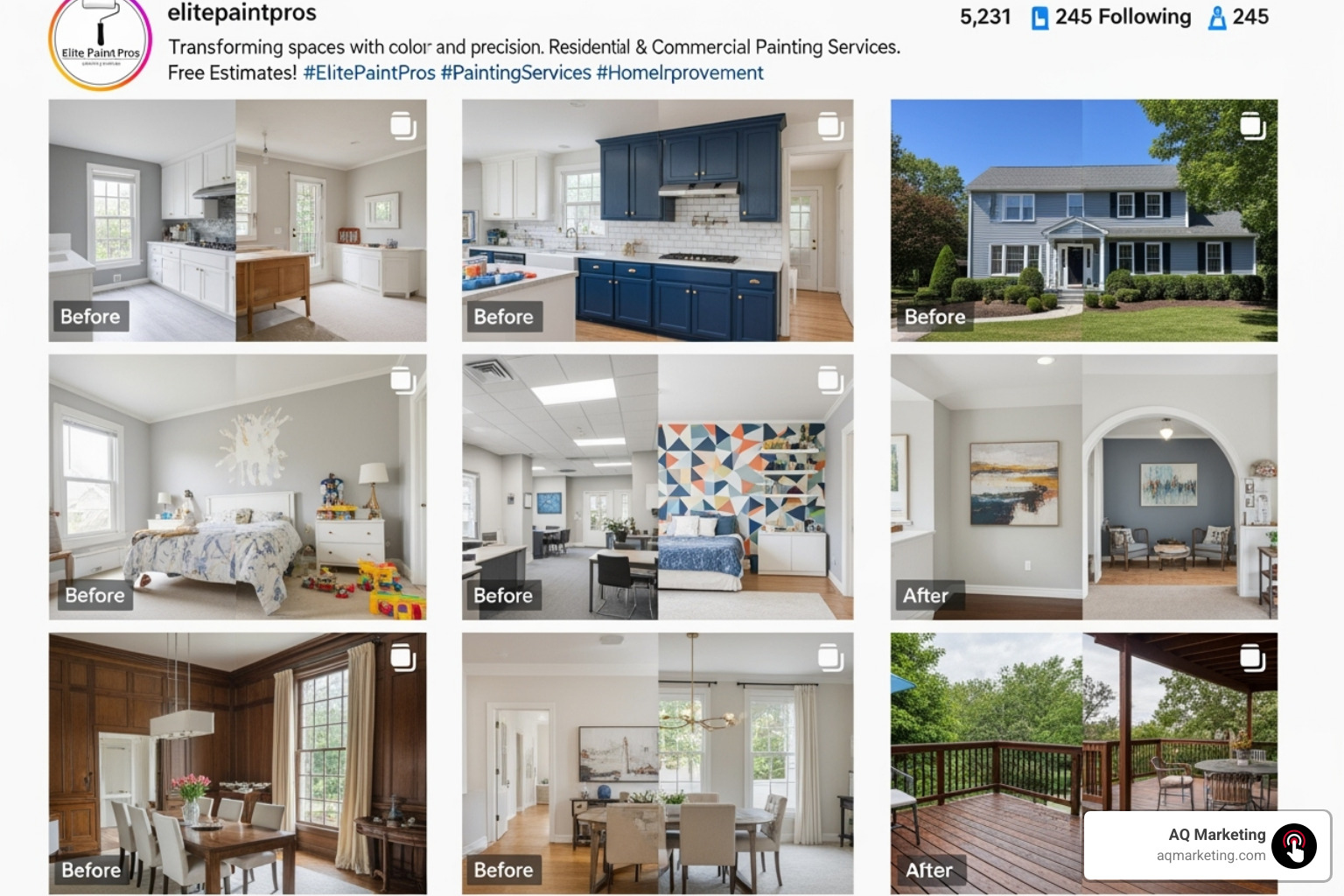 painter's Instagram grid with before-and-after reels - Marketing for painters painter's Instagram grid with before-and-after reels - Marketing for painters