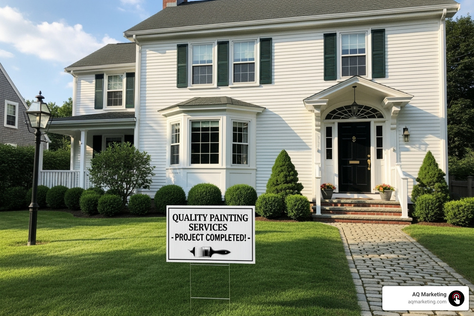 lawn sign in front of freshly painted home - Marketing for painters lawn sign in front of freshly painted home - Marketing for painters