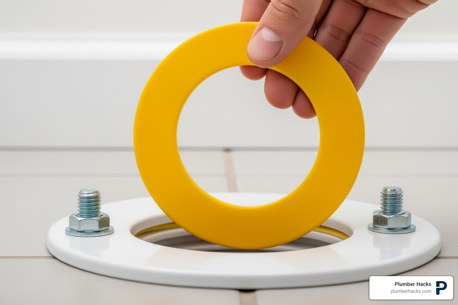 Image of a new wax ring being placed on a toilet flange - Toilet plumbing issues Image of a new wax ring being placed on a toilet flange - Toilet plumbing issues