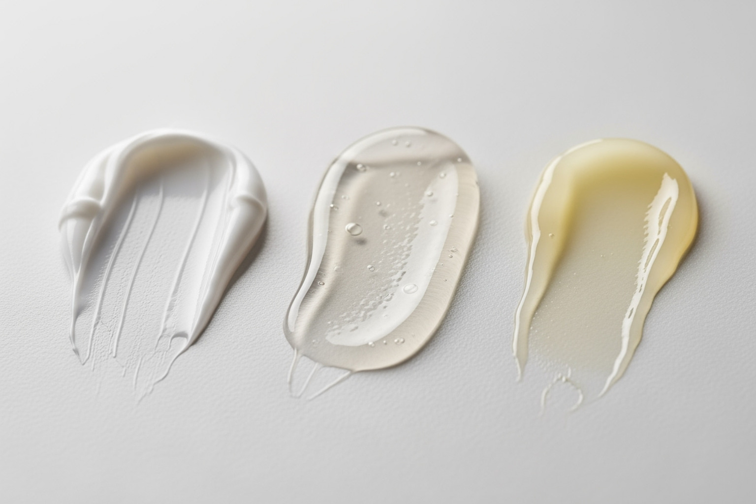 different topical textures on a surface (cream, gel, ointment) - topical creams