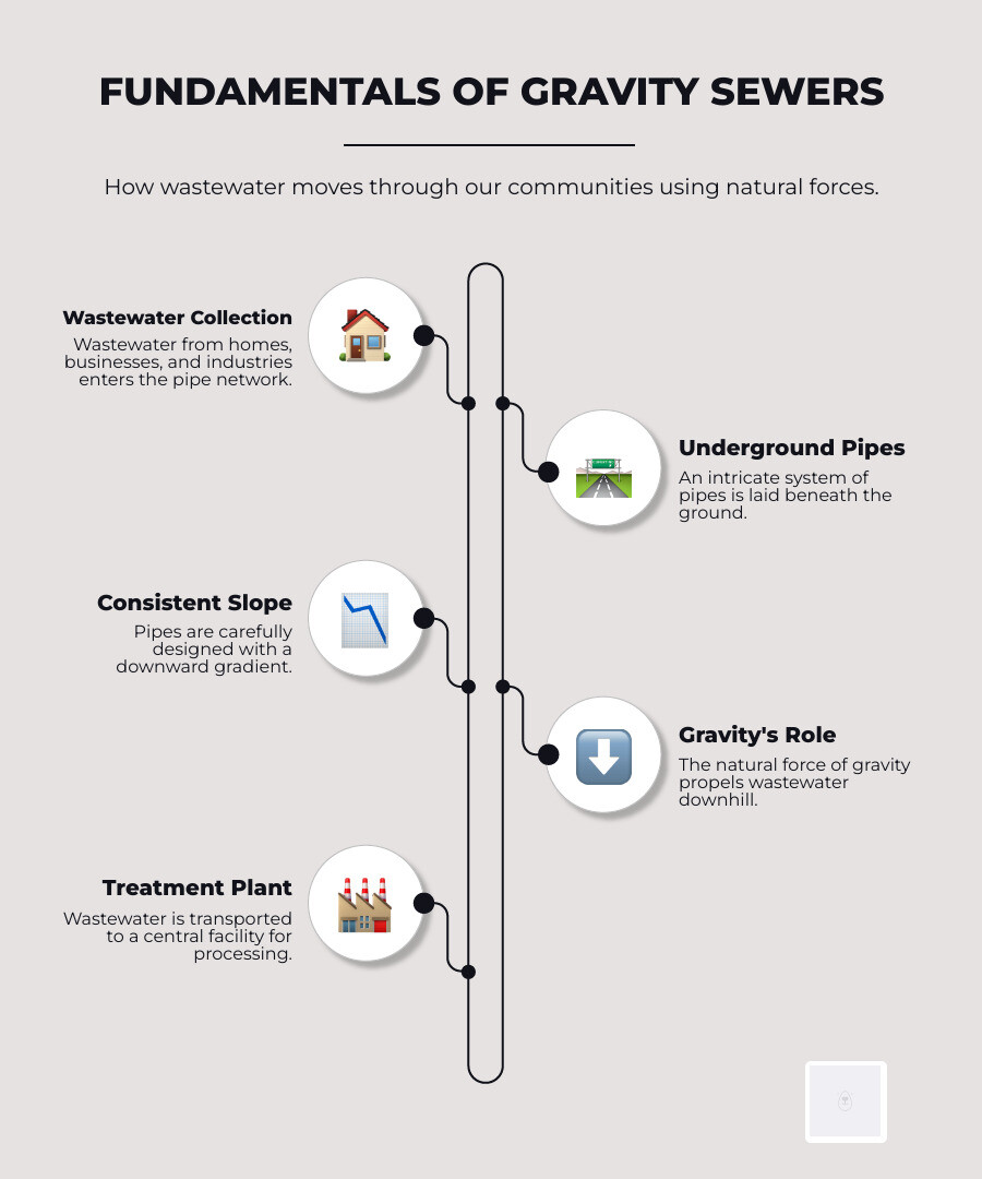 Basic principle of a gravity sewer system - gravity sewer valves infographic infographic-line-5-steps-elegant_beige