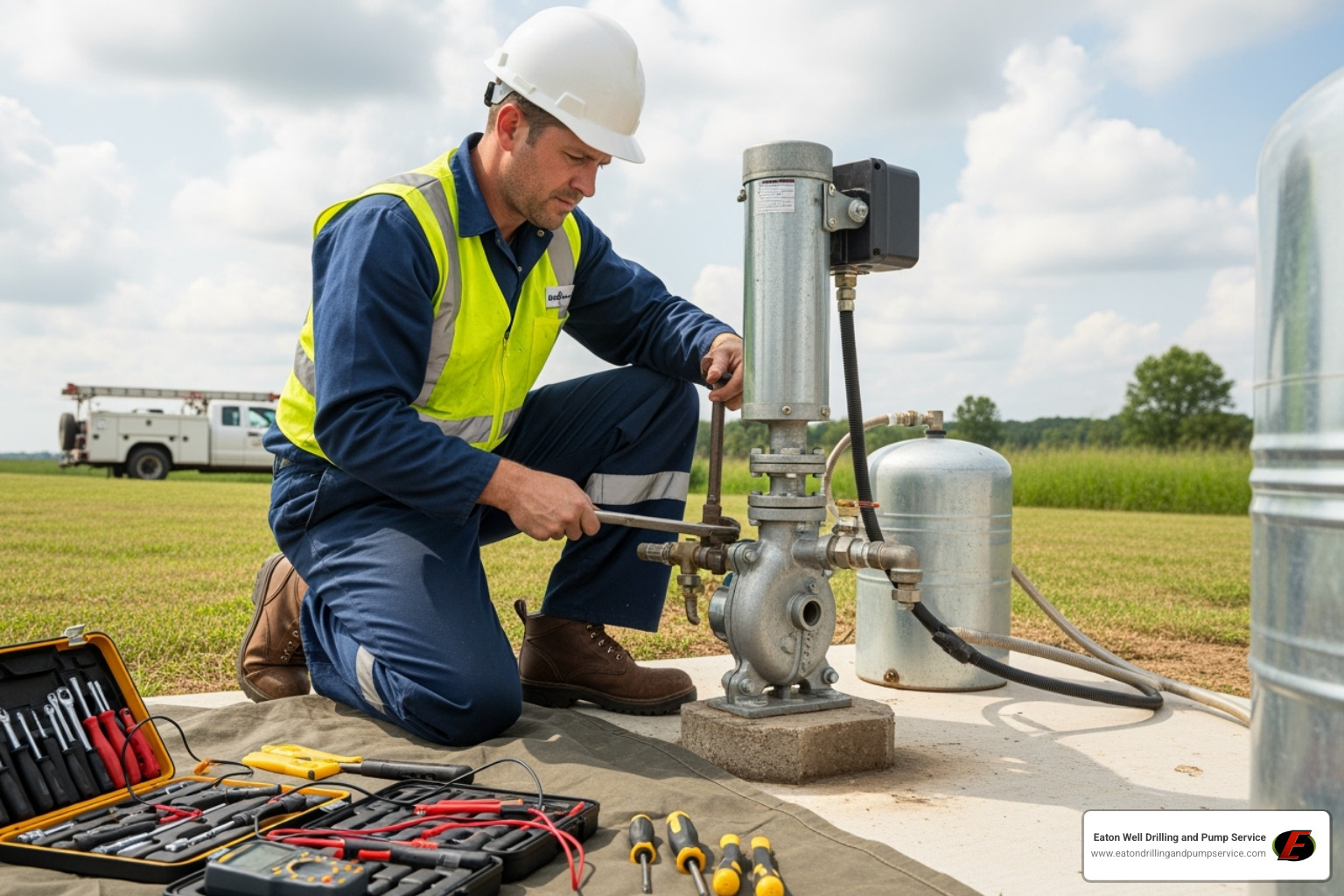 technician servicing a well pump - emergency well services