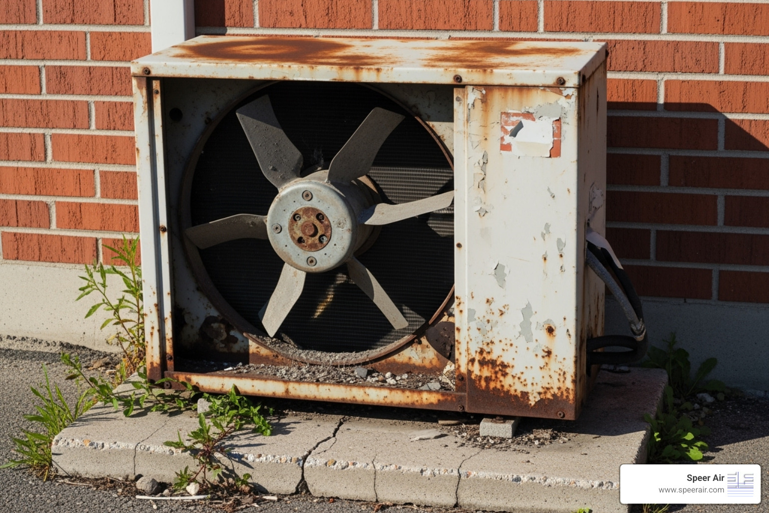 of an old, inefficient outdoor AC unit - energy efficient hvac system rockaway