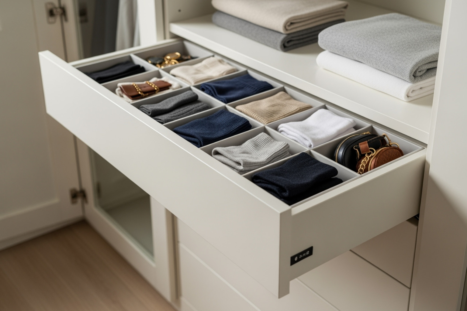 open drawer with dividers - built in wardrobes with drawers