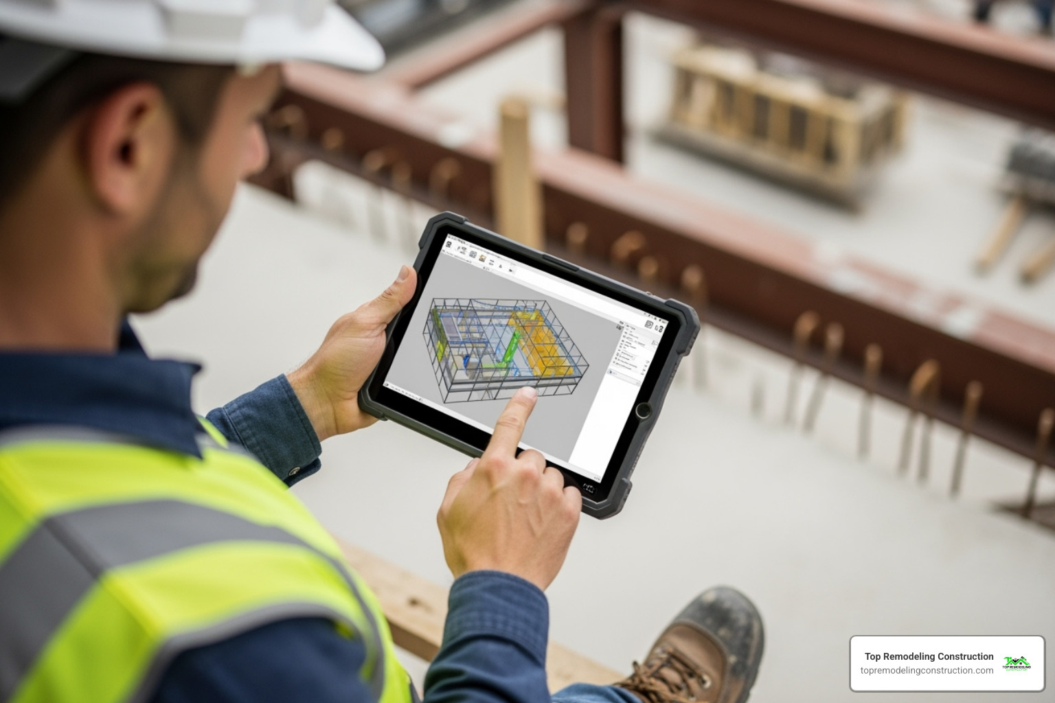 construction worker using a tablet with BIM software - Commercial Construction construction worker using a tablet with BIM software - Commercial Construction