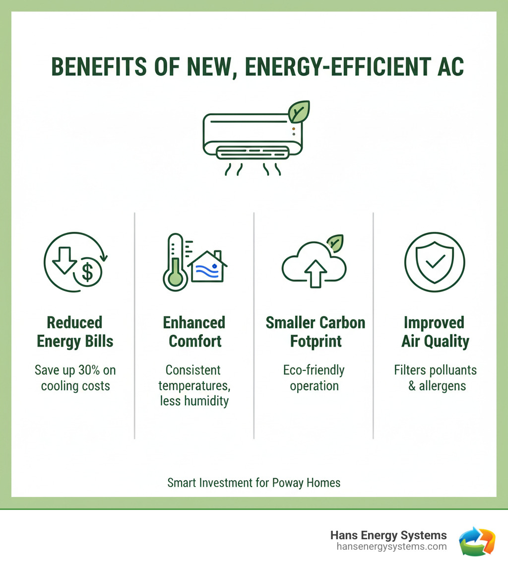 Infographic explaining the benefits of a new, energy-efficient AC system - AC installation Poway CA infographic  Infographic explaining the benefits of a new, energy-efficient AC system - AC installation Poway CA infographic