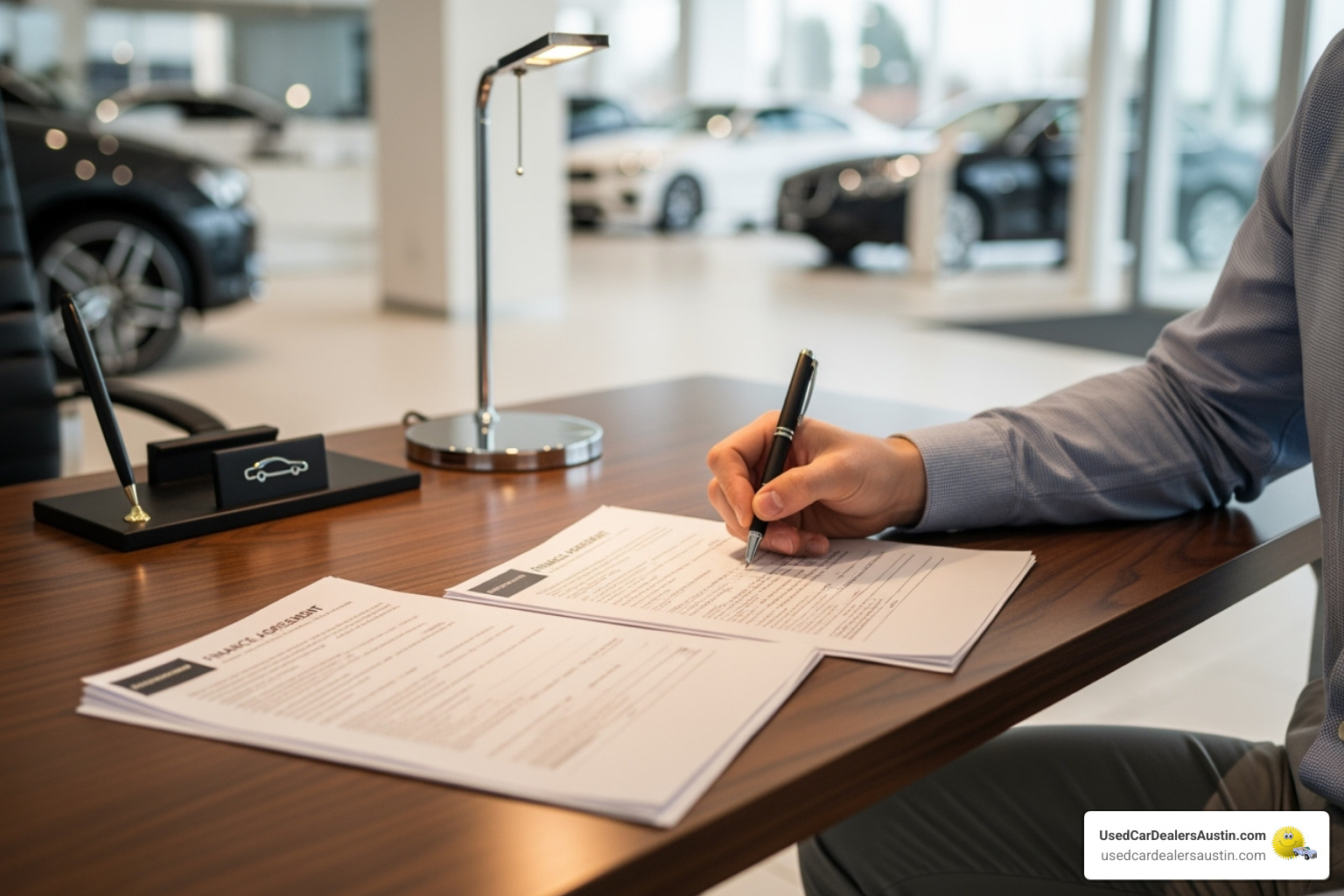 person signing financing paperwork for a car - used jaguar austin