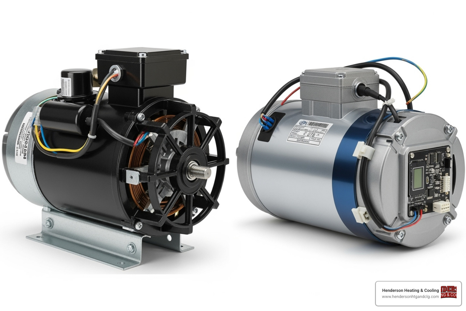 side-by-side comparison of a traditional single-speed motor and a modern variable-speed motor - furnace blower motor upgrade