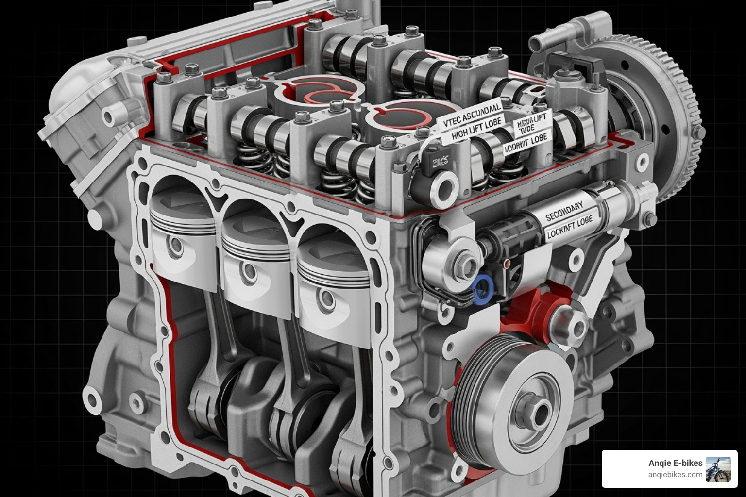 cutaway view of a Honda engine showing VTEC technology - Honda outboard Marines