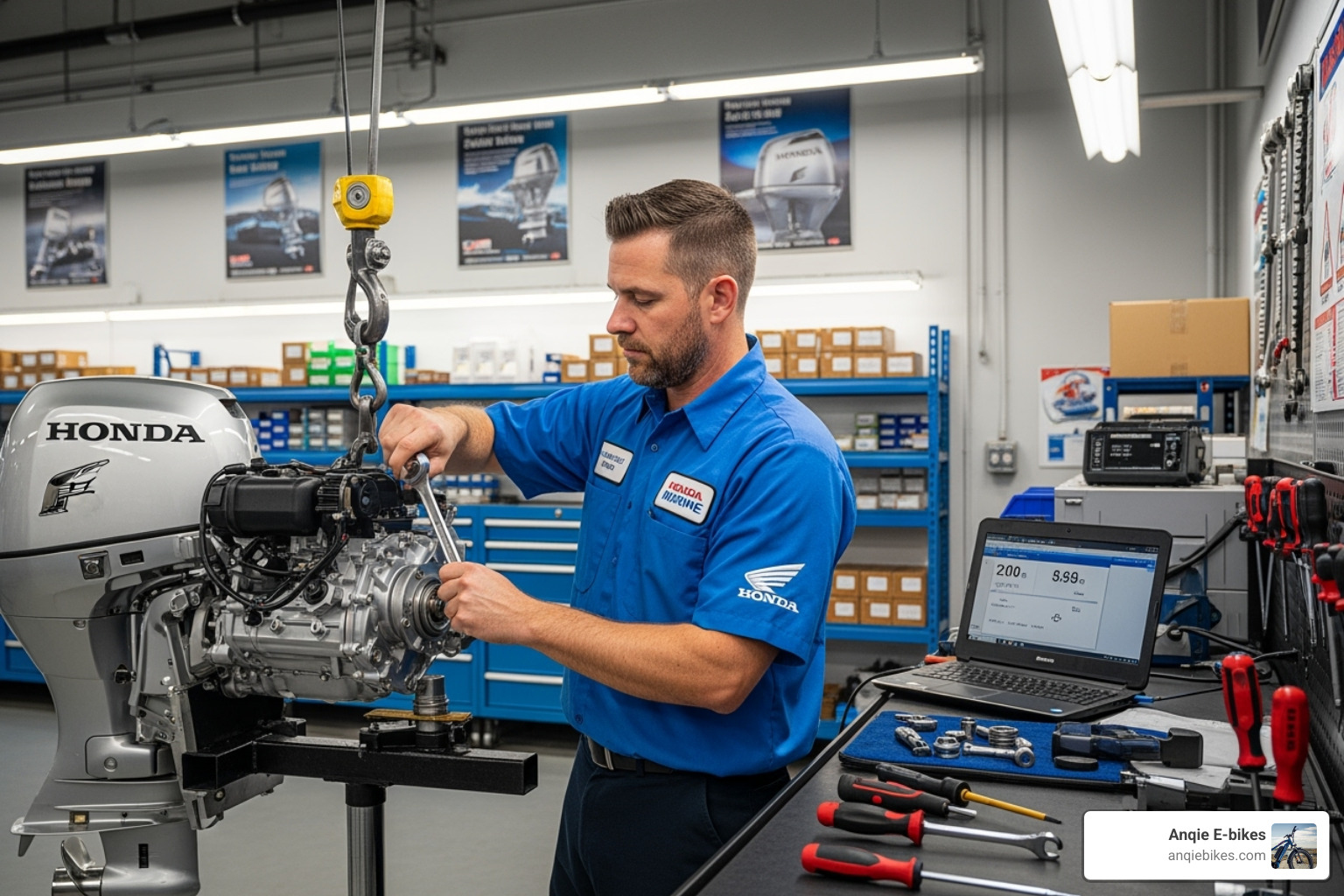 certified Honda Marine technician servicing an engine - Honda outboard Marines