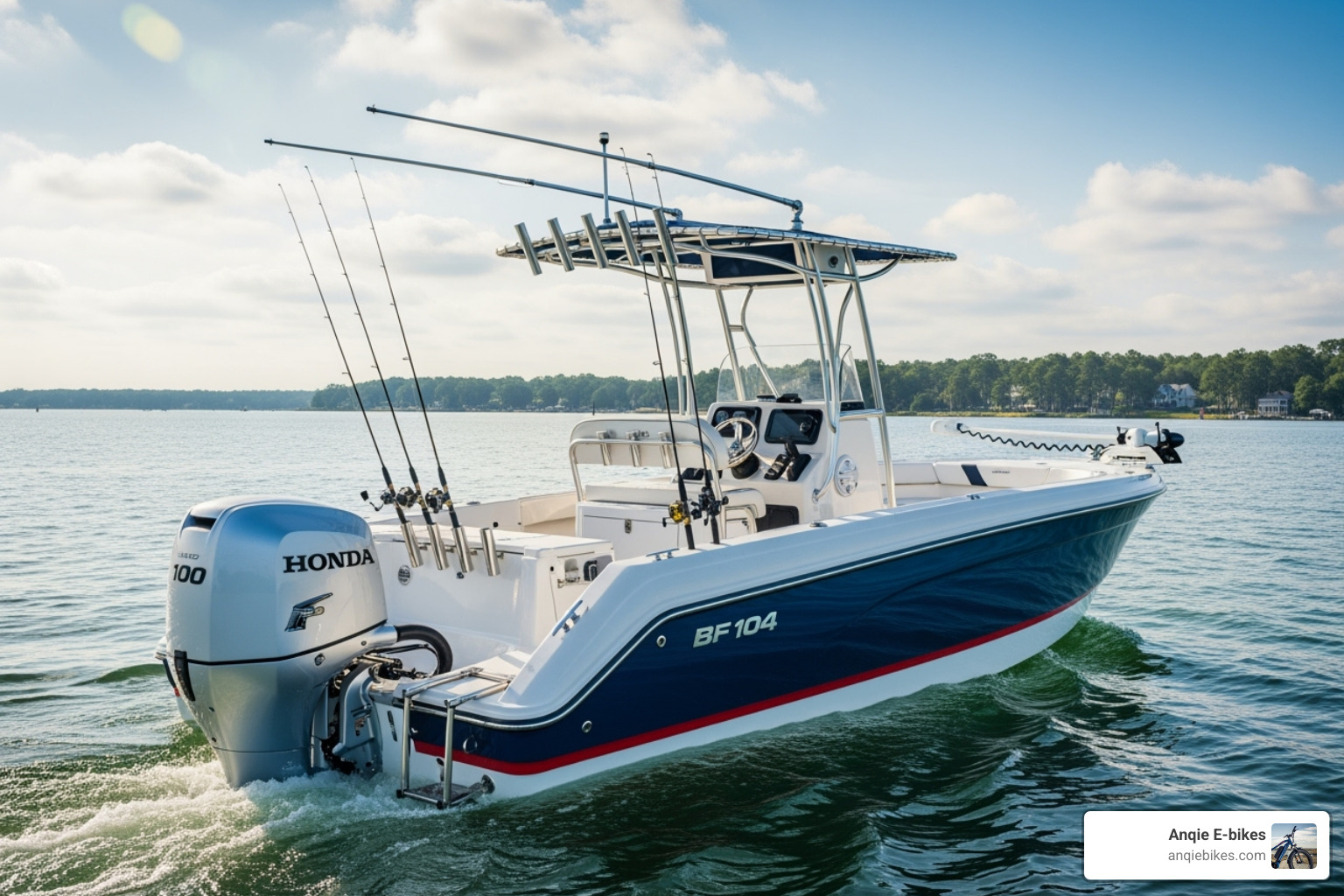 mid-sized fishing boat with a Honda BF100 - Honda outboard Marines