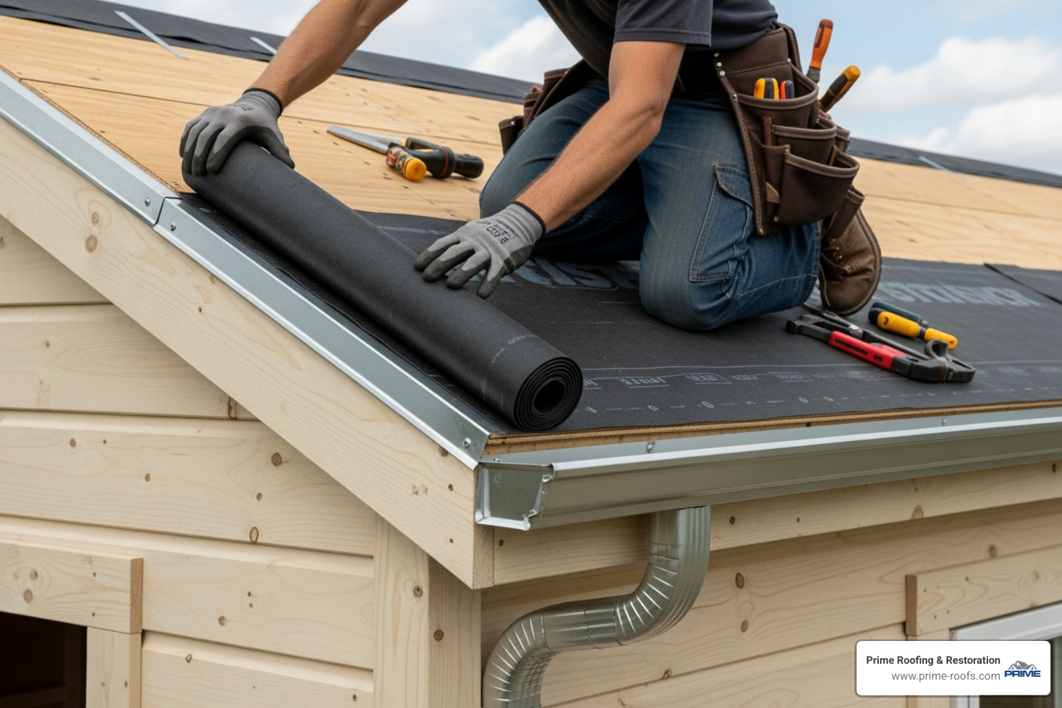 Installing drip edge and underlayment - installing metal roofing on a shed Installing drip edge and underlayment - installing metal roofing on a shed