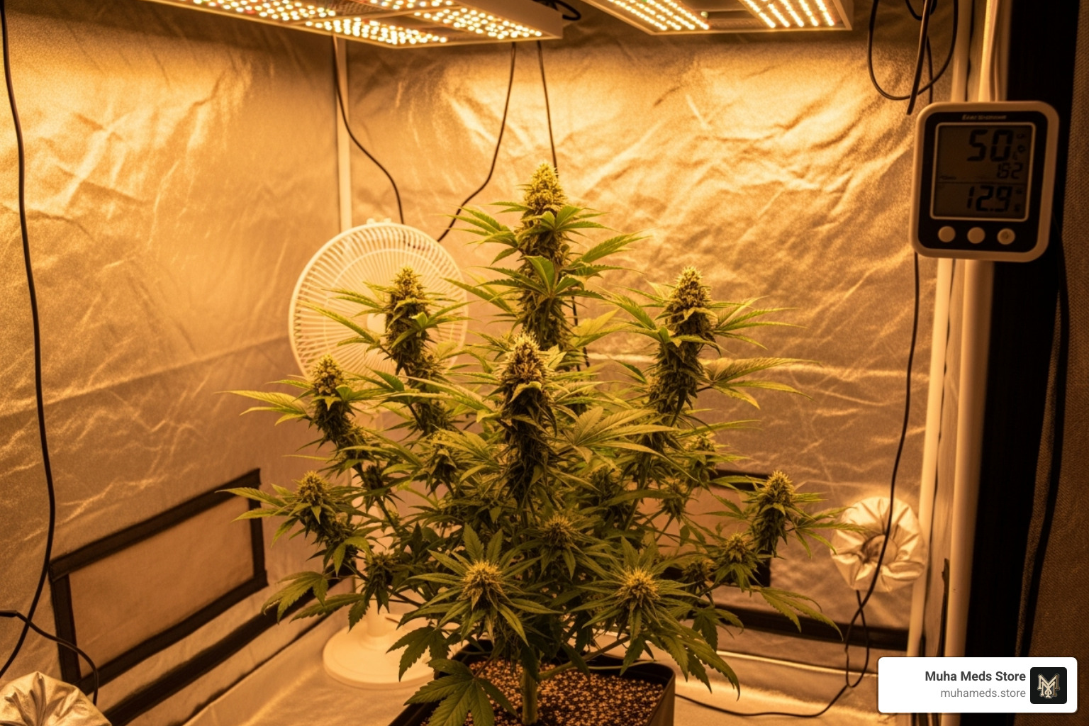 healthy cannabis plant in grow room - high quality weed