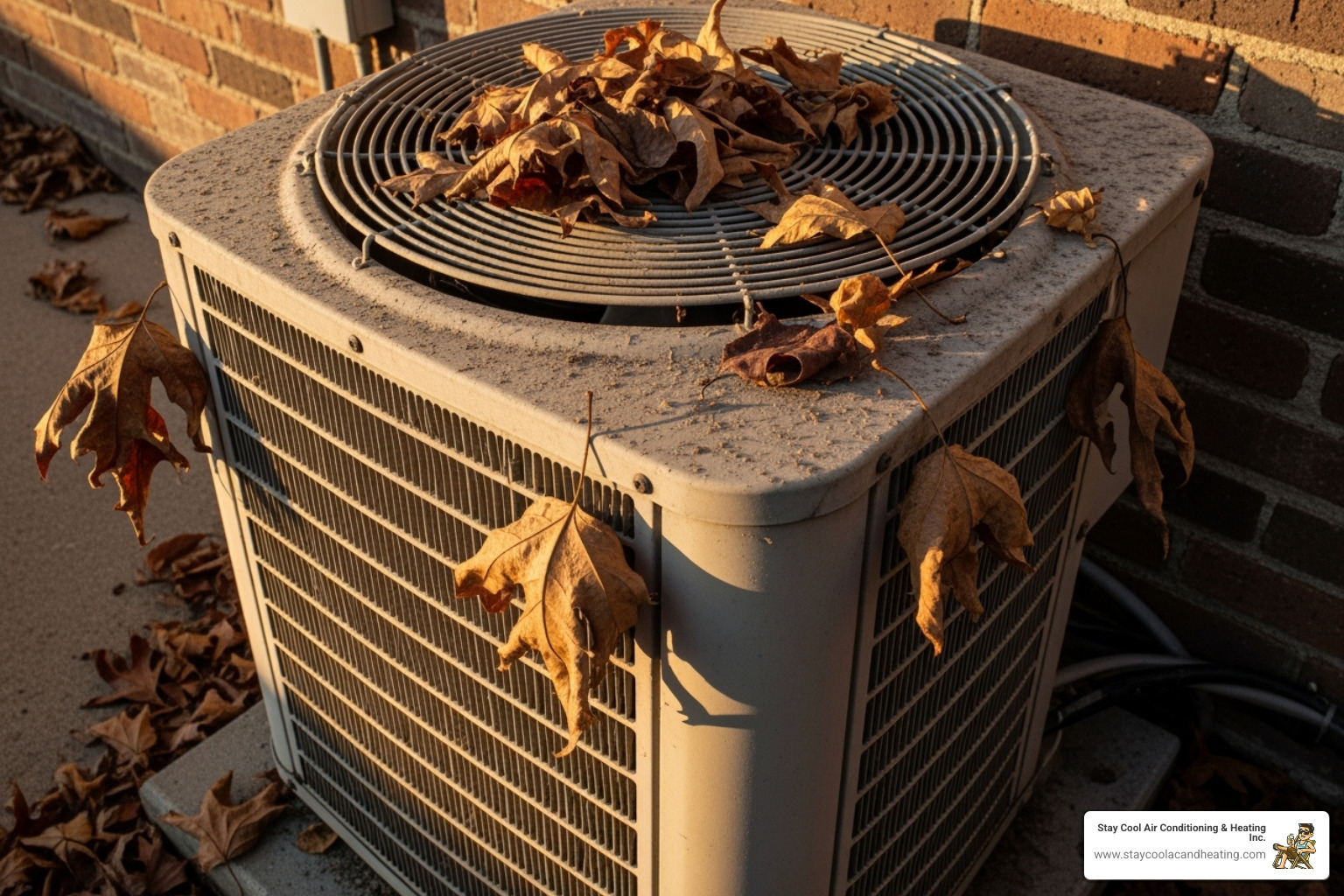 outdoor AC unit with dust and leaves - seasonal ac tune up santa clarita ca