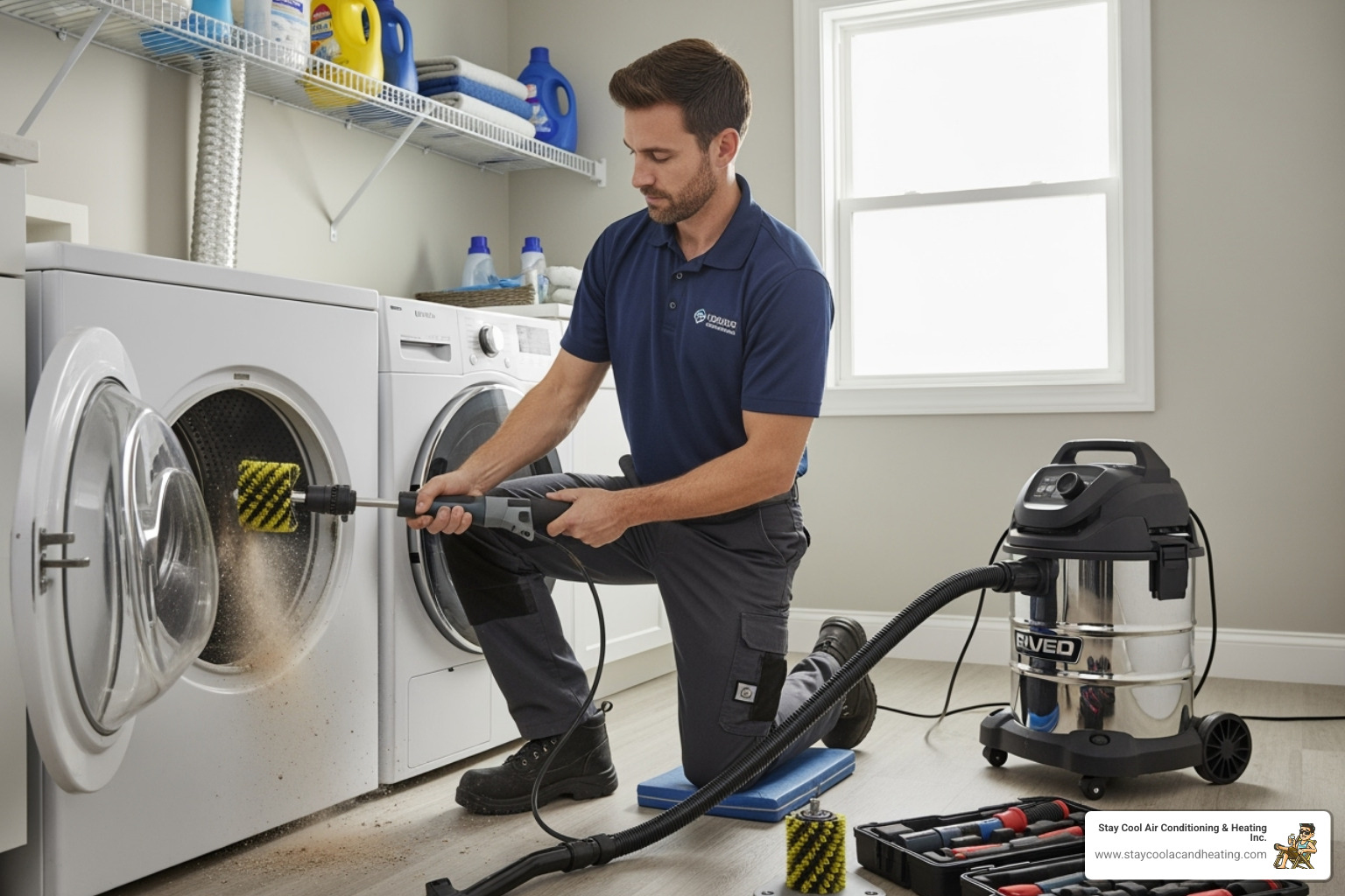 a professional technician using specialized rotary brush equipment - dryer vent cleaning santa clarita ca