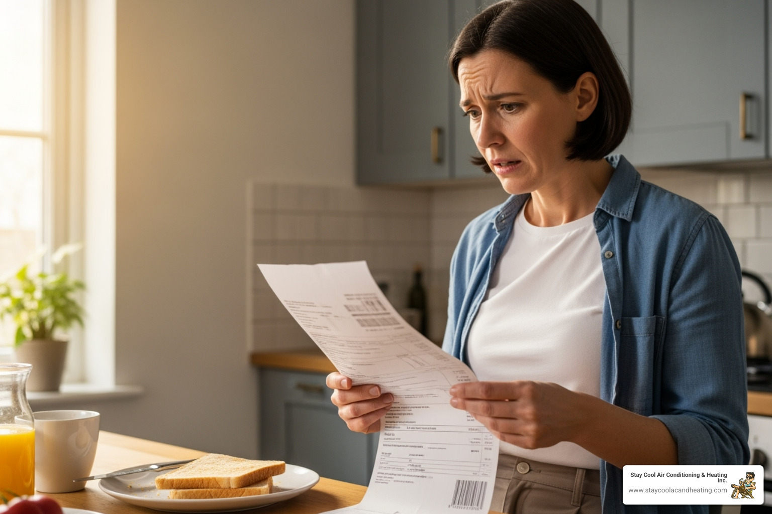 A homeowner looking concerned at a high energy bill - air balancing service santa clarita ca