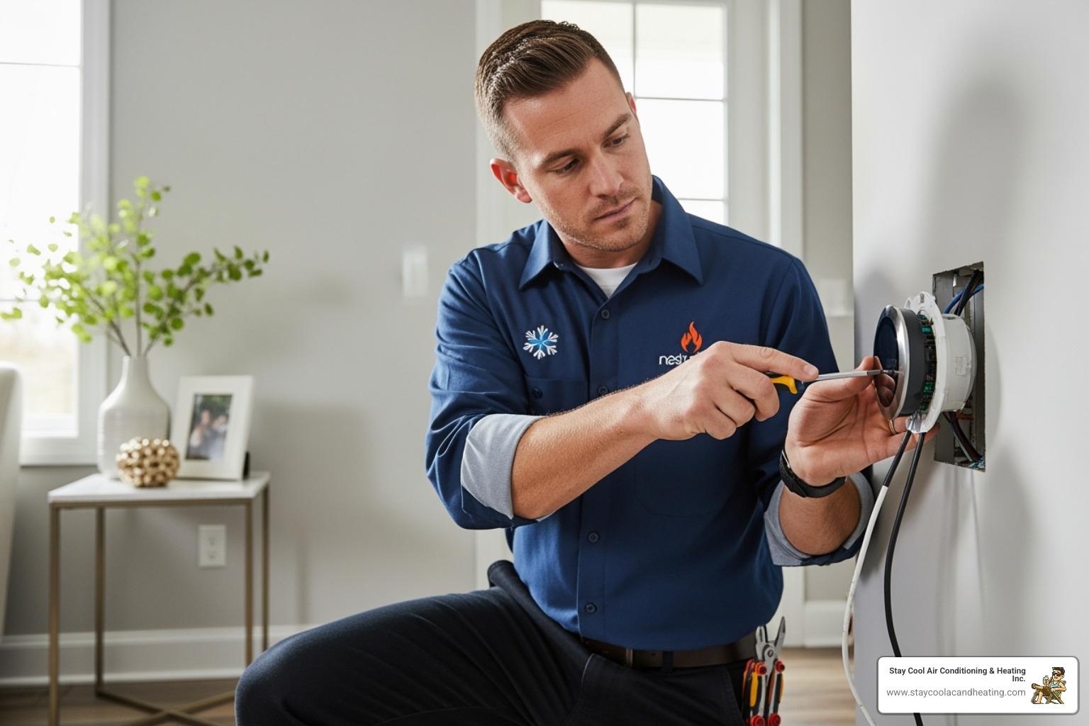 a professional technician installing a Nest thermostat on a wall - nest thermostat install santa clarita ca