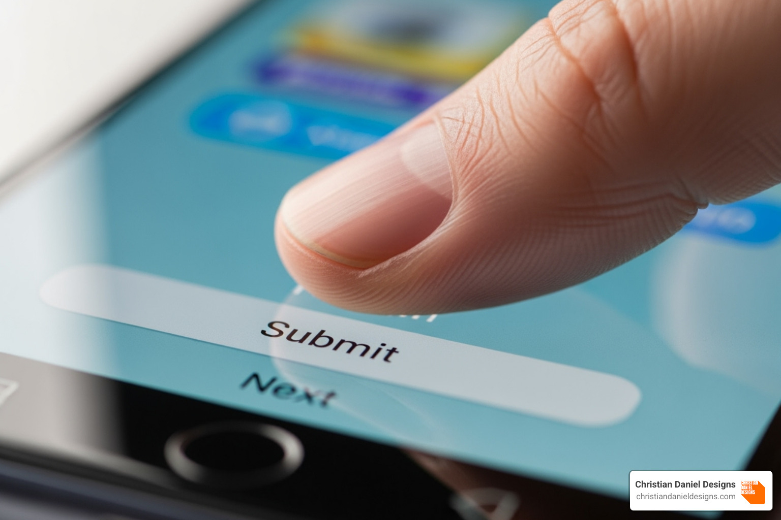 thumb tapping a large button on a smartphone - mobile friendly website design