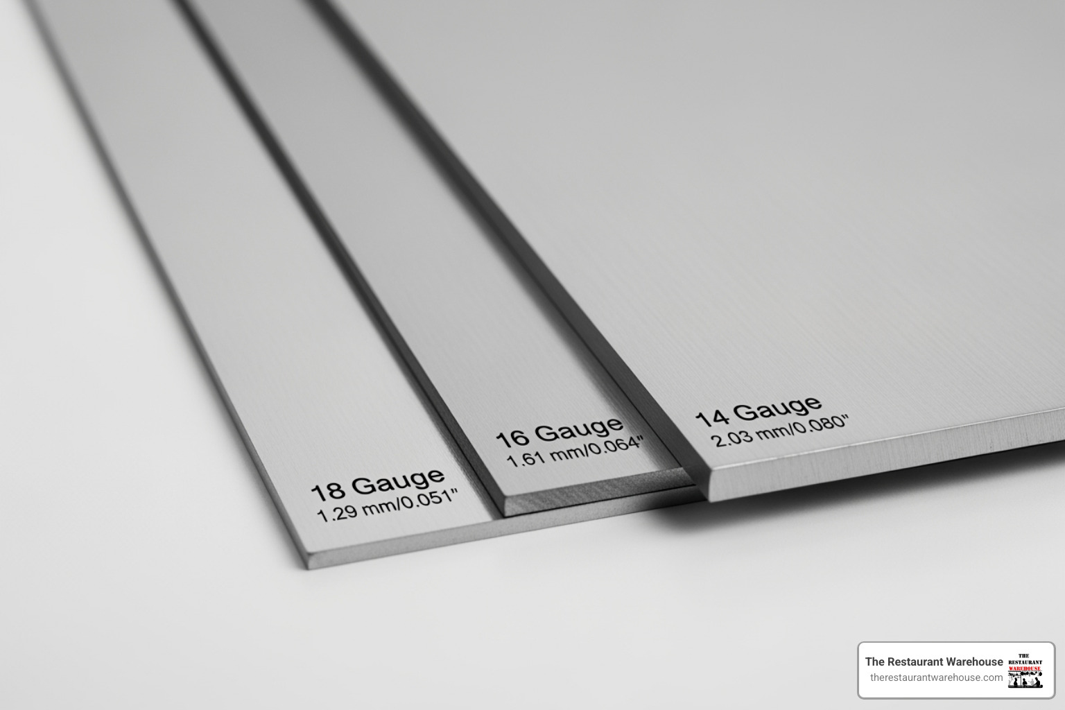 illustrating the difference in thickness between 18, 16, and 14 gauge stainless steel - Stainless steel work station