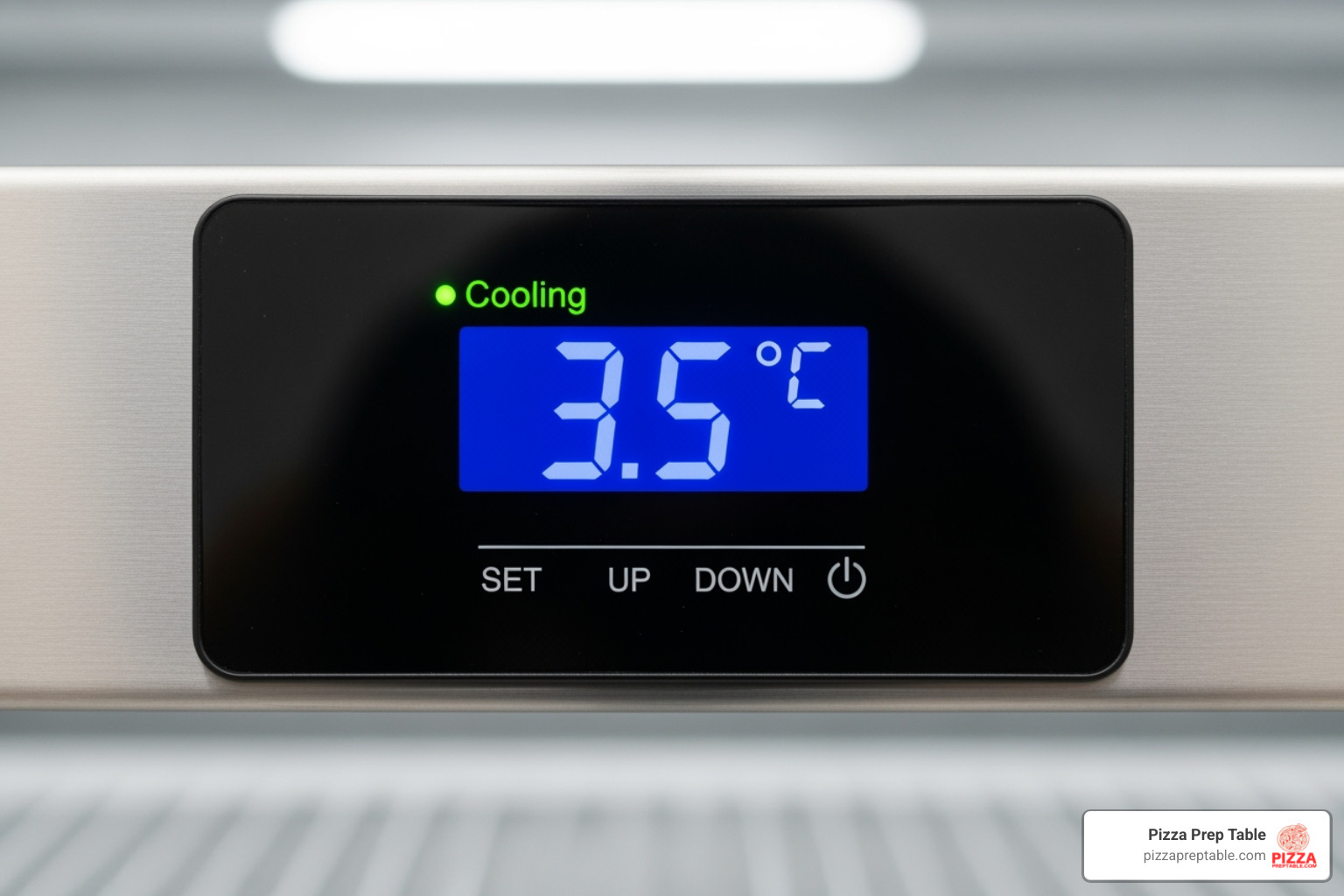 Close-up on a digital temperature controller on a display fridge - display fridge for cafe