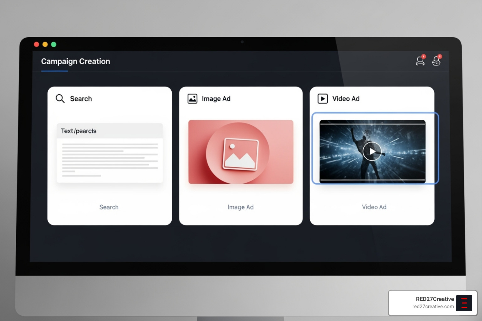 Google Ads campaign type selection screen - Google Ads campaign creation Google Ads campaign type selection screen - Google Ads campaign creation