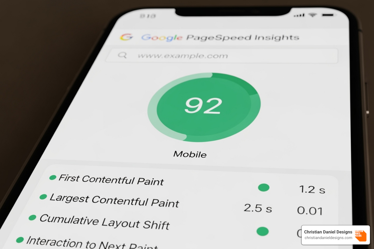 Google PageSpeed Insights tool showing a high score for a mobile site - mobile optimization
