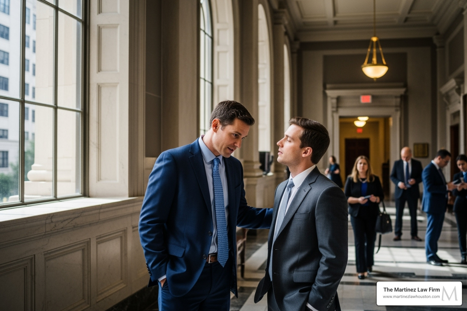 attorney speaking with a client in a courthouse hallway - dui probation violation texas attorney speaking with a client in a courthouse hallway - dui probation violation texas