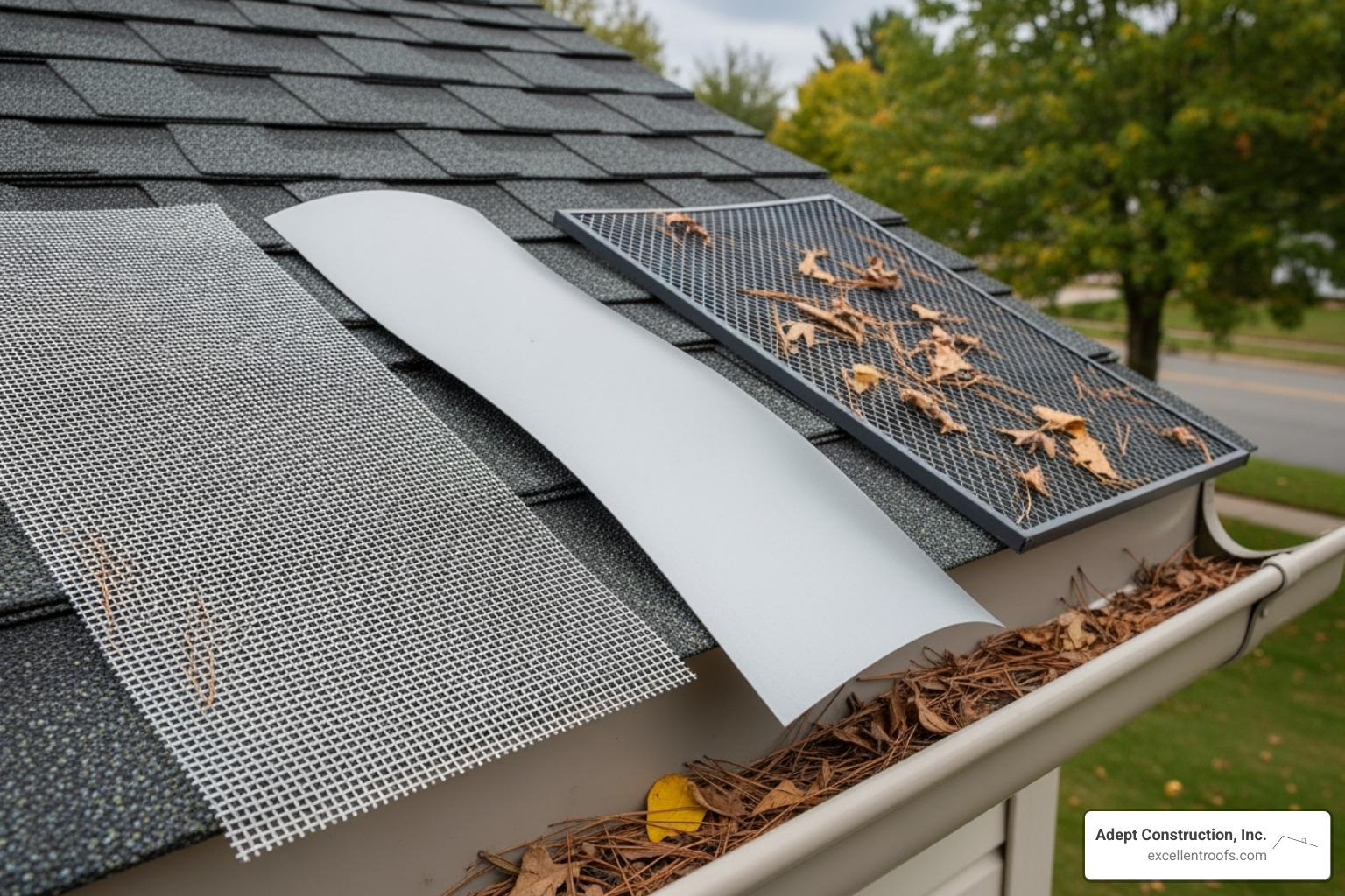 Image of different gutter guard types (micro-mesh, reverse curve, and screen) side-by-side. - gutter guard installation downers grove Image of different gutter guard types (micro-mesh, reverse curve, and screen) side-by-side. - gutter guard installation downers grove