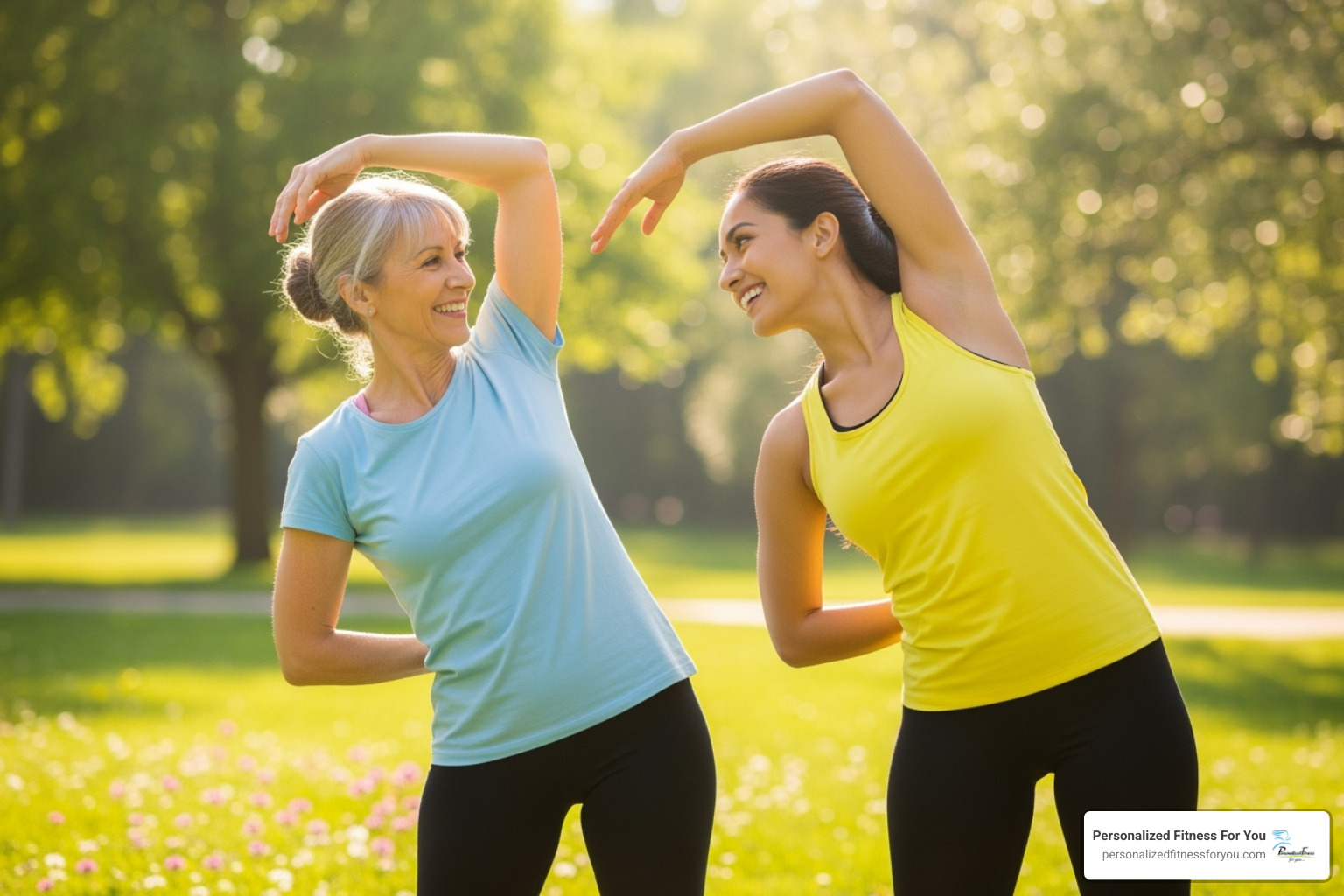 two women of different ages exercising together, smiling - how do bone strengthening activities improve your physical fitness two women of different ages exercising together, smiling - how do bone strengthening activities improve your physical fitness