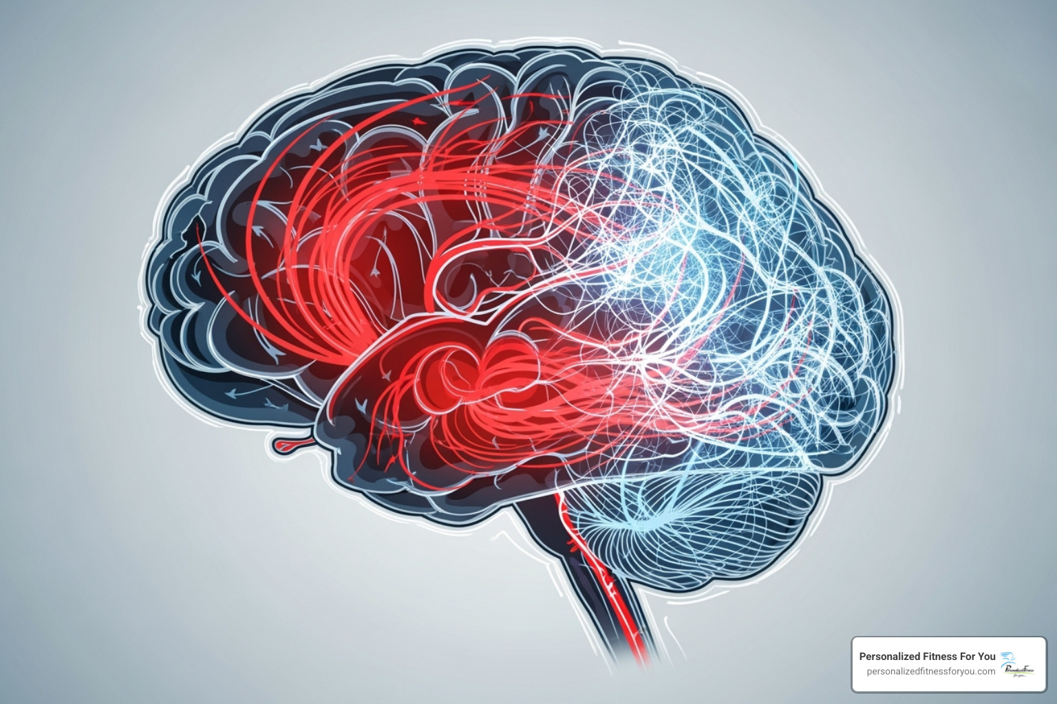 simplified diagram showing increased blood flow and neural connections in an active brain - exercise for brain health simplified diagram showing increased blood flow and neural connections in an active brain - exercise for brain health