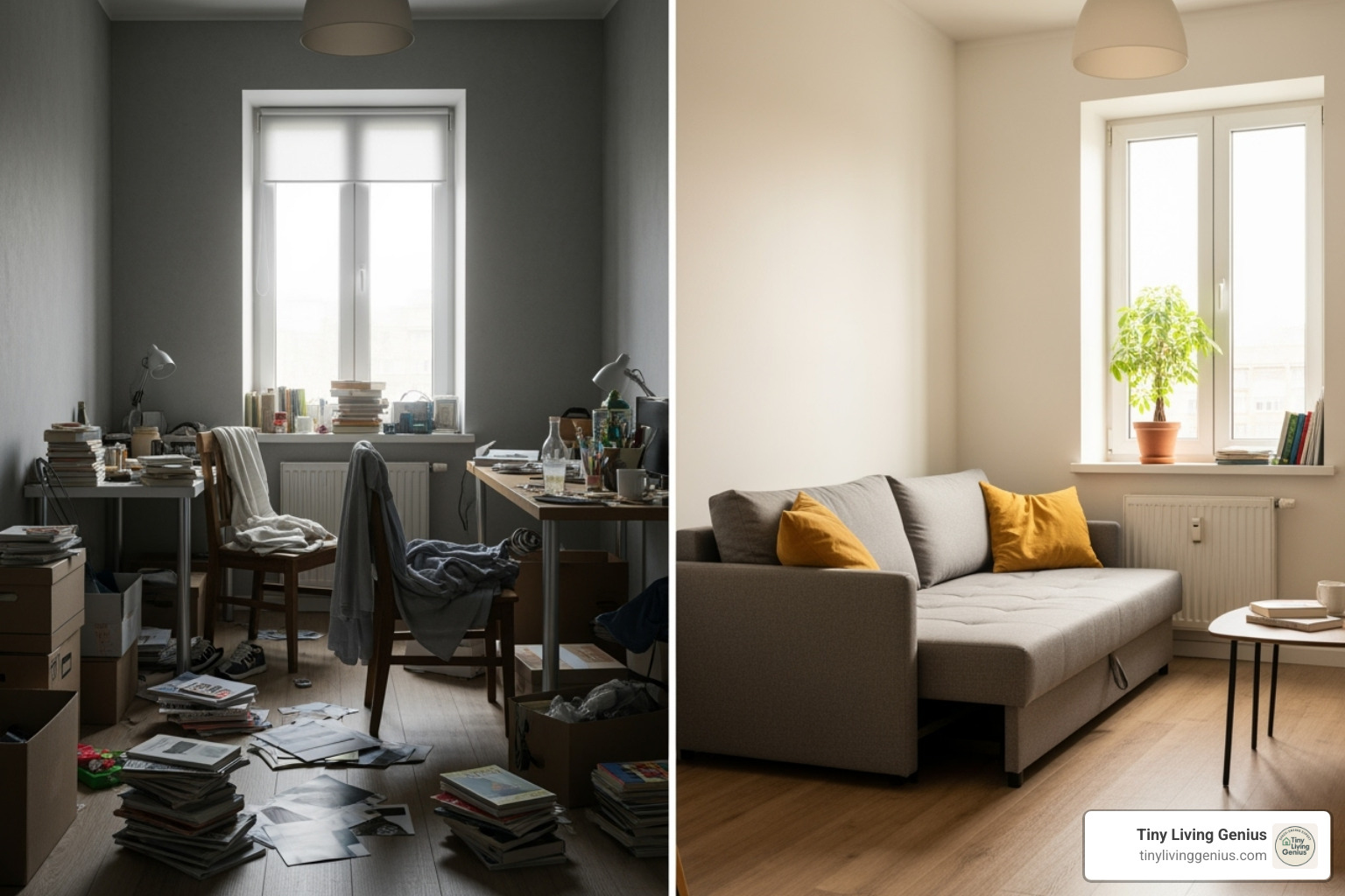 cluttered small room contrasted with spacious room with futon - futon sofa bed small