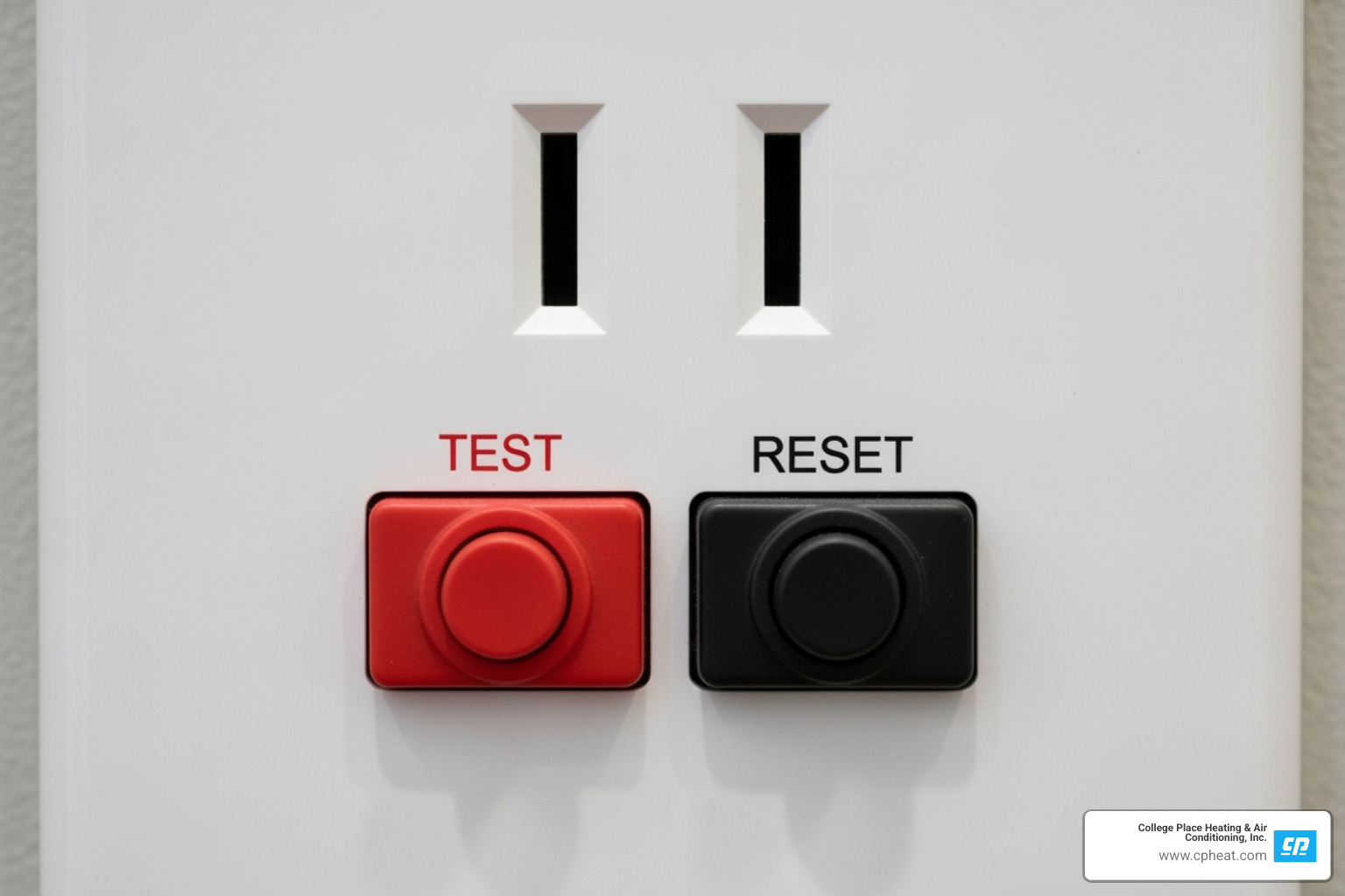 Close-up of a GFCI outlet with the "TEST" and "RESET" buttons clearly labeled - GFCI outlet troubleshooting