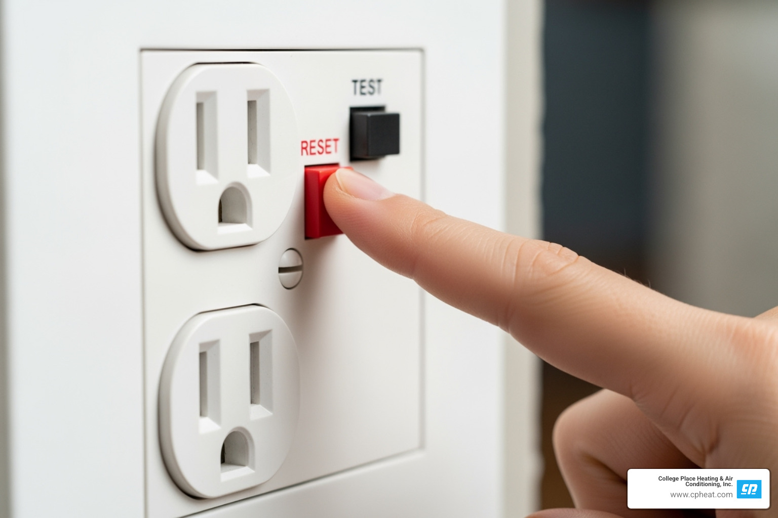 Person pressing the "RESET" button on a GFCI outlet - GFCI outlet troubleshooting