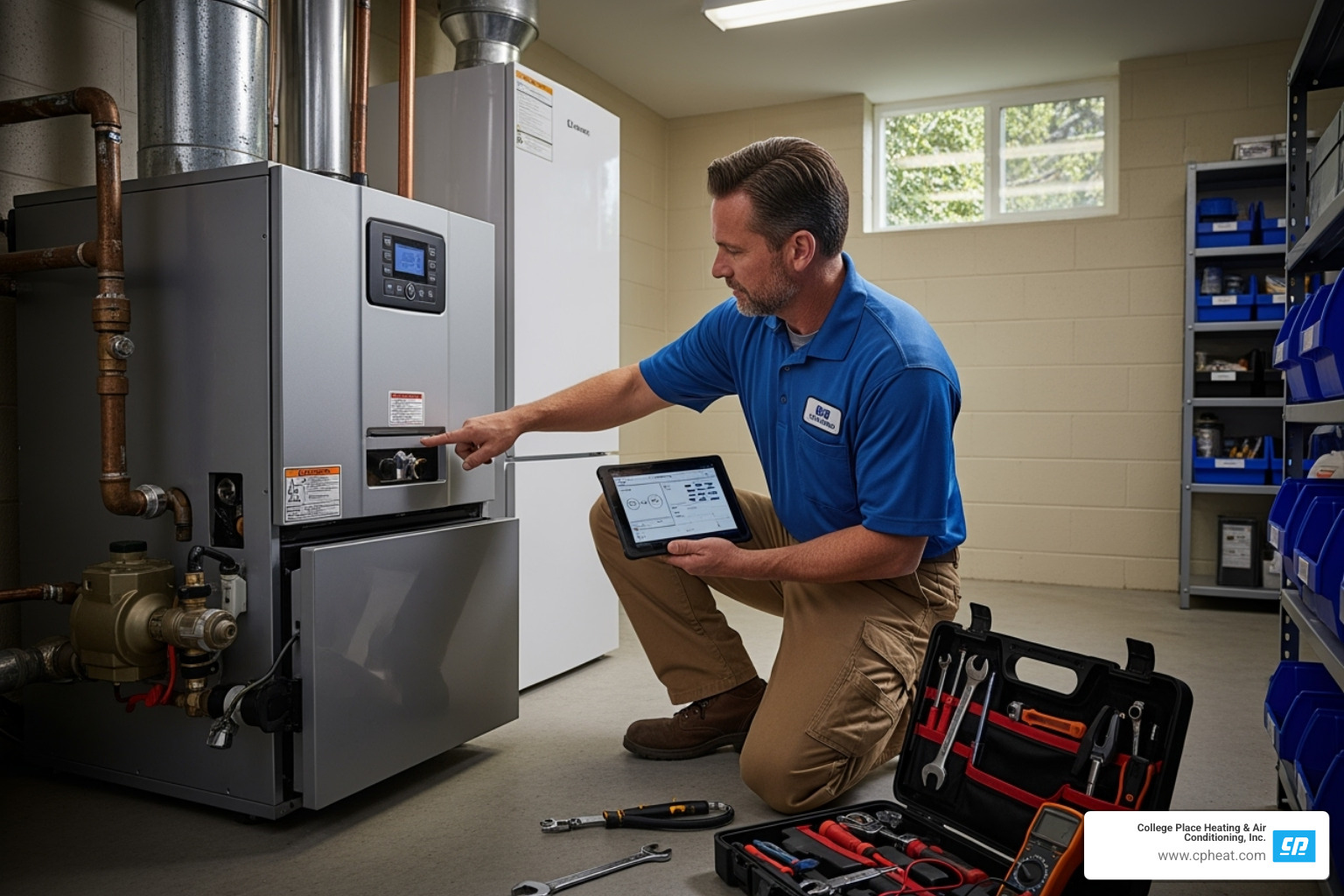 technician assessing heating needs - cost to fit a combi boiler