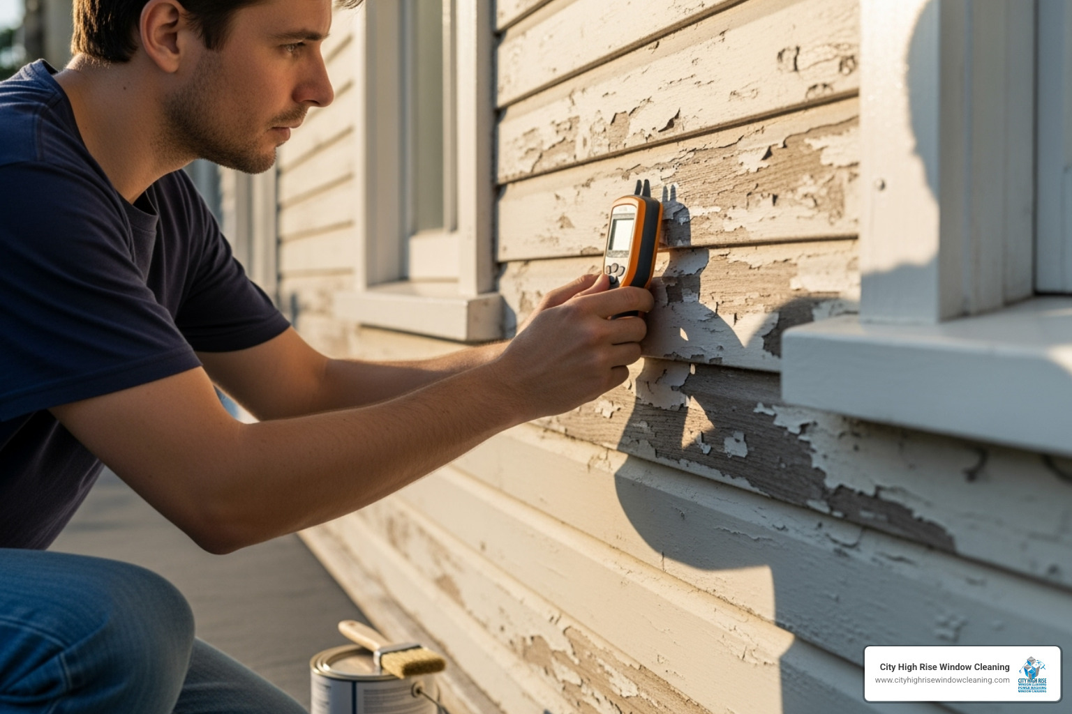 person holding moisture meter on wall - pressure washing and painting person holding moisture meter on wall - pressure washing and painting