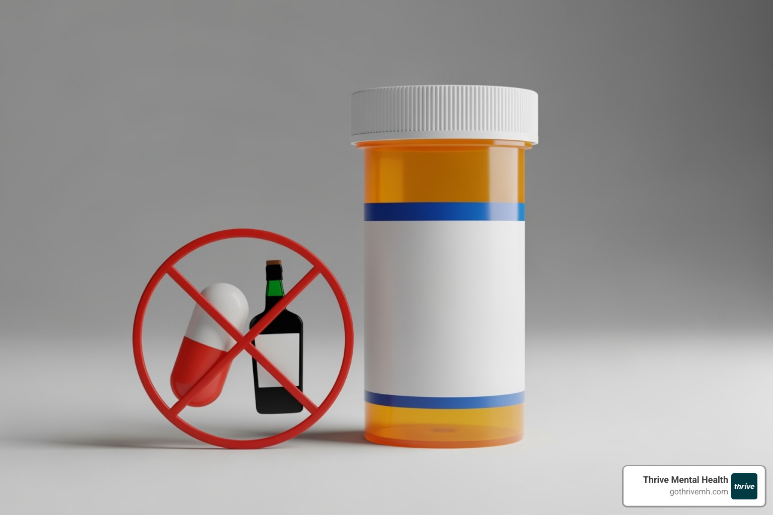 Warning sign showing a crossed-out opioid pill and an alcohol bottle next to an LDN prescription. - Low Dose Naltrexone: What to Avoid While Taking It, According to Experts