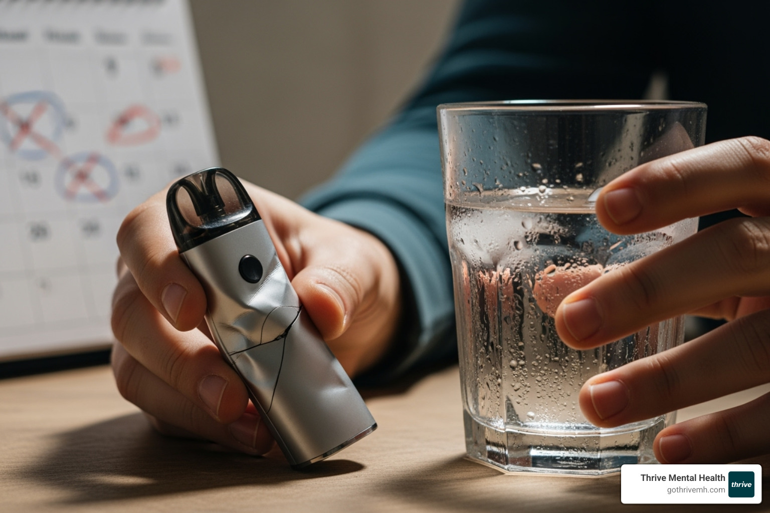 Calendar with the first week of quitting vaping circled, signifying the peak withdrawal period. - The Vaping Withdrawal Timeline (and What to Expect When You Quit) Calendar with the first week of quitting vaping circled, signifying the peak withdrawal period. - The Vaping Withdrawal Timeline (and What to Expect When You Quit)