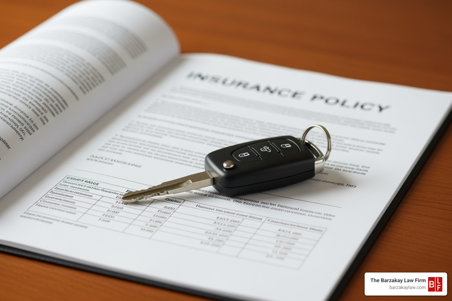 insurance policy document and car keys - rideshare car accident