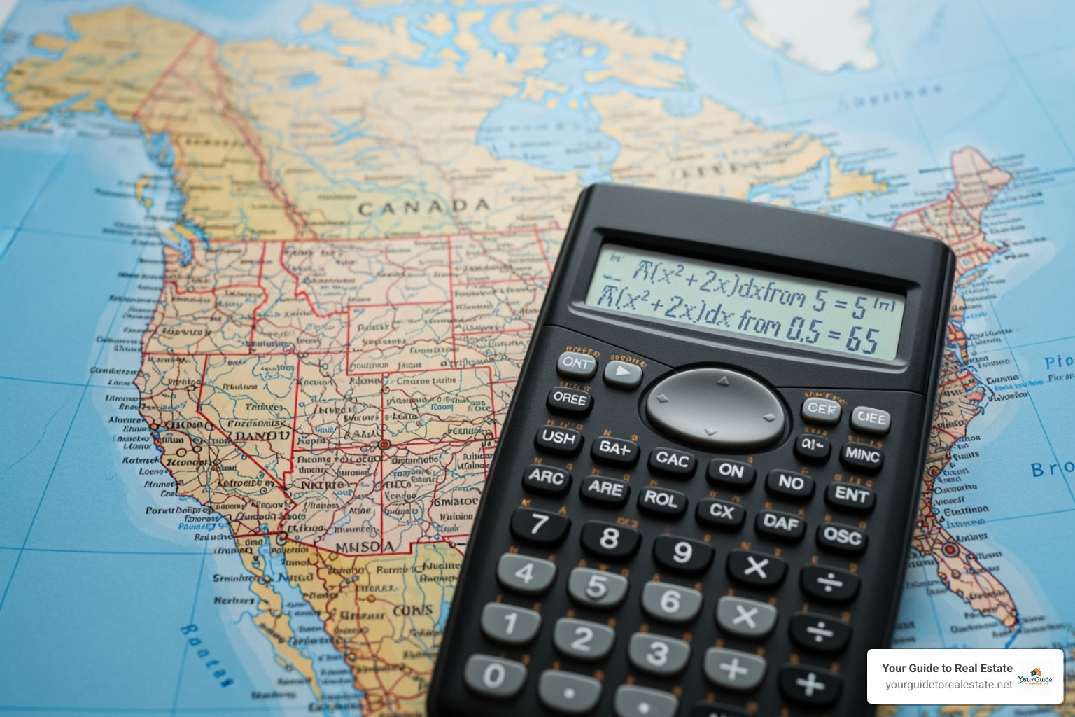 calculator and a map of the US/Canada - errors and omissions insurance real estate