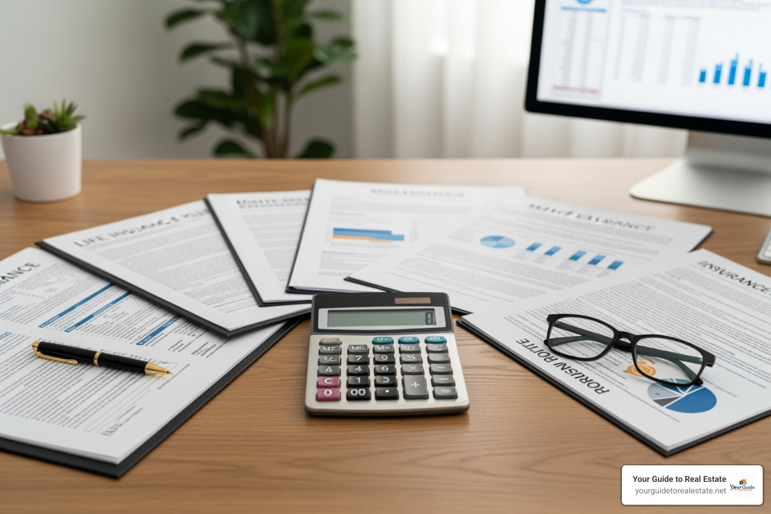 A calculator with policy documents in the background, symbolizing the financial considerations and calculations involved in choosing insurance - notary errors and omissions insurance