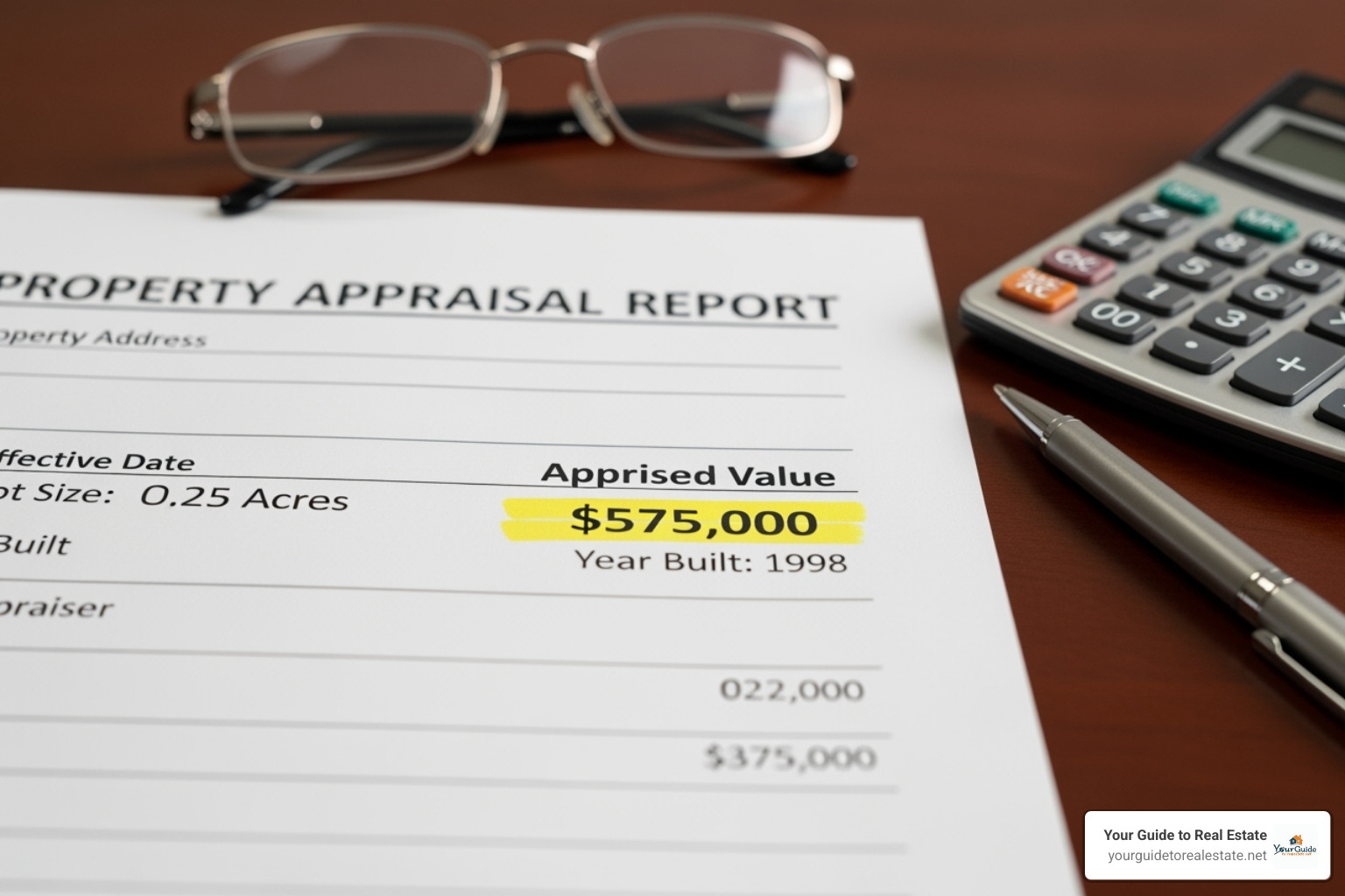 of a property appraisal document with highlighted figures - eminent domain lawyer