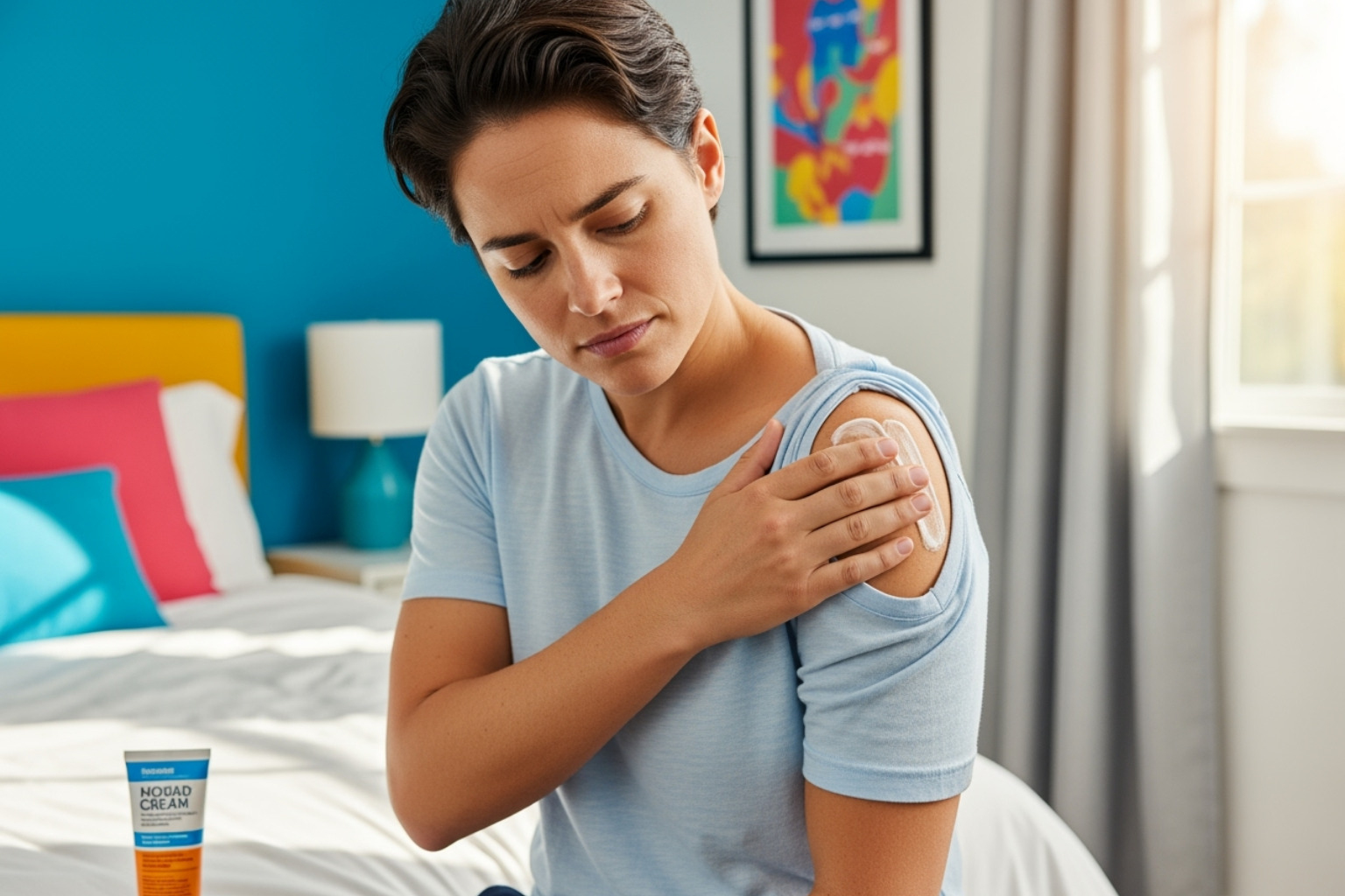 person applying topical cream to shoulder - joint pain relief